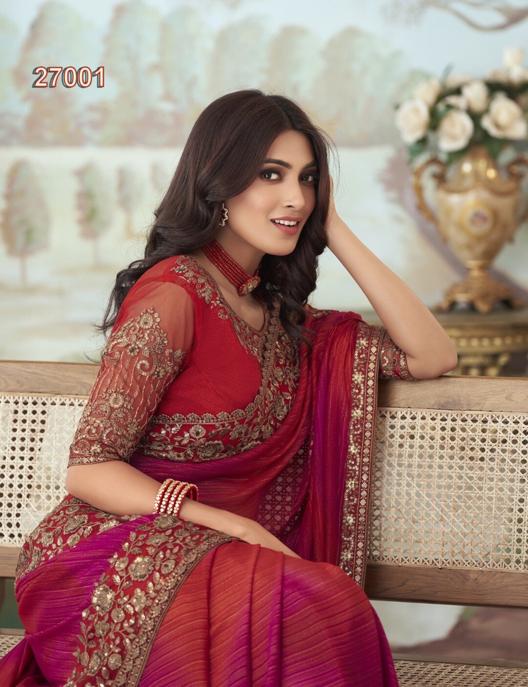 Red and Black Party Wear Saree Saree With Designer Blouse Etsy