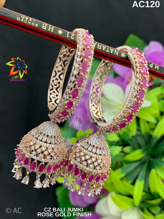 Traditional Small Jhumka Earrings-Multicolor by FashionCrab