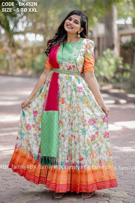 Kalamkari Pattu dress indian traditional dress party wear gown floor length  gown -  Portugal