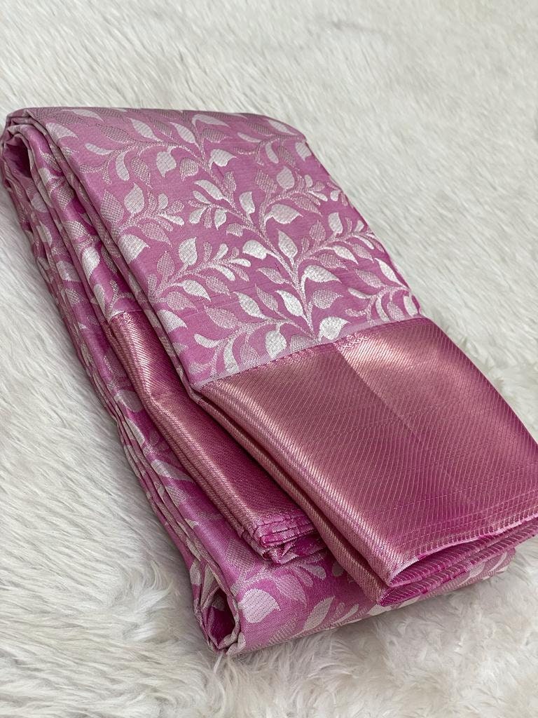 Ready Stock Pink Floral Kanchipuram Light Weight Silk Saree - Etsy UK