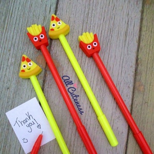 Kawaii Pens Cute Writing Pens Yellow Pizza Pen Red French Fries Pen Black Ink