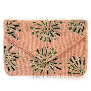 Blush Pink Beaded Clutch, Neutral Beaded Purse, Boho Beaded Clutch Bag, Boho Crossbody Purse, Party Clutch Purse, Birthday Gift, Bridal Gift