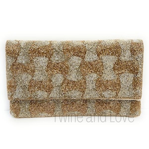 Gold Silver Beaded Clutch, Seed Bead Gold Clutch Bag, Beaded Clutch Purse, Summer Clutch Bag, Party Clutch Purse, Birthday Gift, Bridal Gift