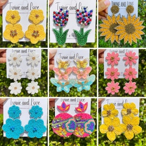 Floral Hand Beaded Earrings, Statement Earrings, Unique Earrings, Floral Earrings, Trendy Earrings, Custom Earrings, Flower Earrings