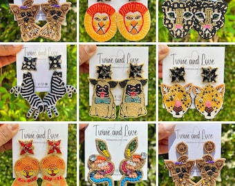 Hand Beaded Animal Collection Inspired Beautiful Lightweight Seed Bead Earrings, Beaded Jewelry, Nature Inspired Artisanal Charm Earrings