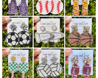 Game Day Beaded Earrings, Tennis Earrings, Basketball Beaded Earrings, Cheer Earrings, Baseball Earrings, Fan Gear Earrings, Soccer Earrings