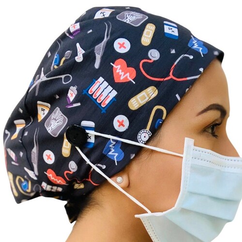 Unisex Surgical Scrub Cap With Buttons Scrub Hat for Doctors Etsy