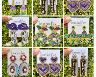Mardi Gras Delight: Hand-Beaded Lightweight Earrings One-of-a-Kind Mardi Gras Earrings, Festive and Fabulous!s, Custom Earrings, Mardi Gras