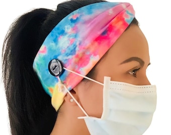 Headband with buttons, Scrub matching headband, Nurse headband, Medical headband with buttons, Workout yoga headband, Facemask headband