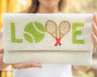 Tennis Beaded Clutch Purse, Tennis Clutch Bag, Beaded Clutch Purse, Game Day Bead Purse, Tennis Purse Tennis Crossbody Bag, Tennis Love