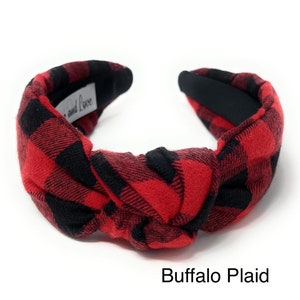 Get into the Holiday Spirit with our Custom Handmade Knot Headbands in Festive and Vibrant Colors - Buffalo print flannel fabric