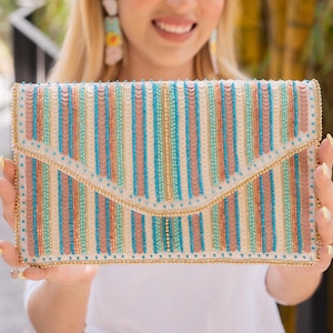Sequin Beaded Clutch, Seed Bead Clutch Bag, Blue Beaded Clutch Purse, Wedding Clutch, Party Clutch, Evening Clutch, Bridal Gifts, Turquoise