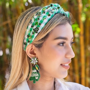 Handmade St Patrick's Custom Jeweled Knot Headbands for the Holidays, Green St Patricks Knot Headbands, St Patrick's Day Knot Headband Gifts