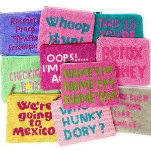 RHOBH Gifts NAME&#39;EM Beaded Coin Purse Housewives Gifts Pink Beaded Wallet Preppy Beaded Bag Change Purse Real Housewives of Beverly Hills