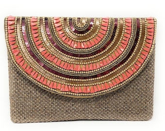 Neutral Beaded Clutch Purse, Gold Clutch Bag, Beaded Clutch Purse, Sequin Party Clutch Purse, Birthday Gifts, Bridal Gift, Nude Clutch Purse