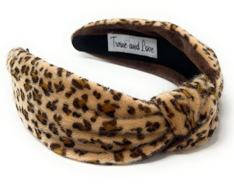 Leopard Top Knot Headband, Faux Fur Headbands for Women, Knotted Headbands, Leopard Print Headband, Winter Hair Accessories, Fall Fashion