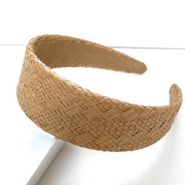 Wide Raffia Headband, Headband for Women, Woven Headbands, Custom Headbands, Beige Raffia Woven Headband, Woven Headband, Braided Headband