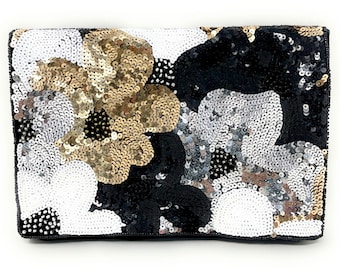 Black Velvet Beaded Clutch Purse, Sequin Clutch Bag, Beaded Clutch Purse, Black Party Clutch Purse, Bridal Gifts, Velvet Crossbody Bag