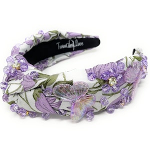 Hand Sewn Purple Jeweled Knot Headband, Embellished Knotted Headband, Butterfly Jeweled Knotted Headband,  Luxury Statement Knot Headband