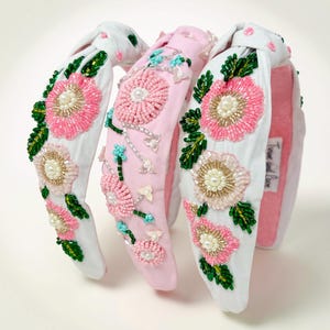 Floral Hand Beaded Knot Headband, Spring Summer Hair Accessories