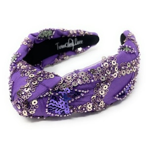 Gorgeous Handcrafted Purple Sequin Top Knot Headband - Lightweight Design for Effortless Style,  Purple Statement Knot Headband, Mardi Gras