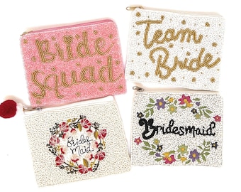 Team Bride Coin Purse, Beaded Coin Purse, Bridesmaid Gift, Bride Squad Gifts, Bachelorette Party, Bridal Party Favors, Bridal Shower Gift