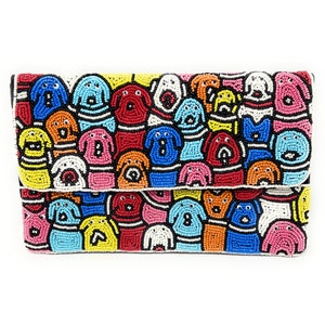 Dog Lover Beaded Clutch, Multicolor Beaded Clutch, Canine Beaded Clutch Purse, Gifts for Dog Lover, Cross body Purse, Birthday Gift, Handbag