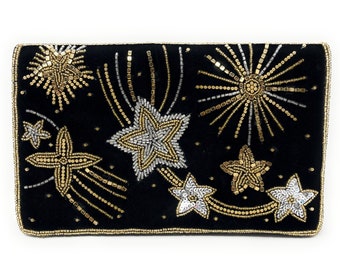 Starlight Velvet Beaded Clutch Purse, Velvet Clutch Bag, Beaded Clutch Purse, Black Party Clutch Purse, Bridal Gifts, Velvet Crossbody Bag