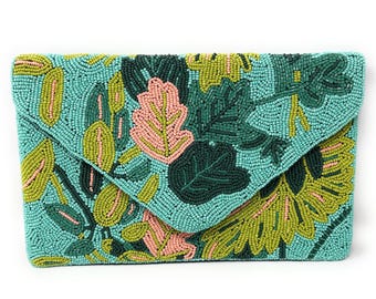Floral Beaded Clutch Purse, Floral Clutch Bag, Beaded Clutch Purse, Summer Beaded Bag, Party Clutch Purse, Birthday Gift, Floral Bead Clutch