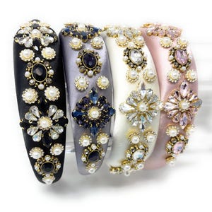 Luxury Embellished Headband, Pearl Crystal Beaded Hairband, Statement Padded Headband, Bridal, Party & Wedding Hair Accessory