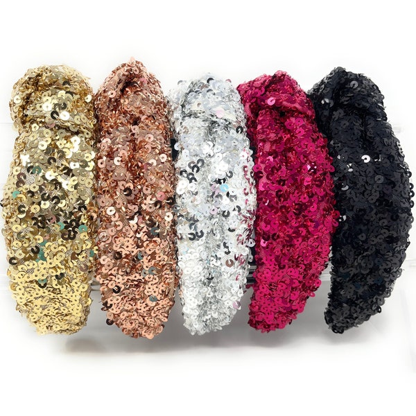 Sparkle and Style: Handmade Custom Sequin Knot Headbands - Perfect for Holiday Ready Hair, Sequin Knotted Headband Luxury Statement Headband