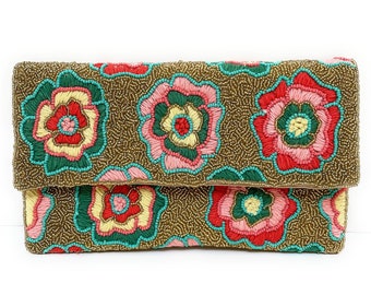 floral beaded clutch bag