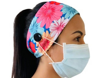 Headband with buttons, Nurse headband, Medical headband with buttons, Workout headband, Headband with buttons for mask, Headbands for women