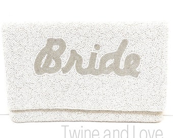 BRIDAL Gift for Bride, Bride Clutch Purse, Gift For Bride, Bridal Purse Clutch, White Beaded Wedding Clutch, Bride Gift, Bridal Gift