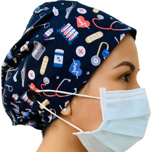 Dentist Surgical Scrub Cap Hat With Buttons Tooth Print Etsy