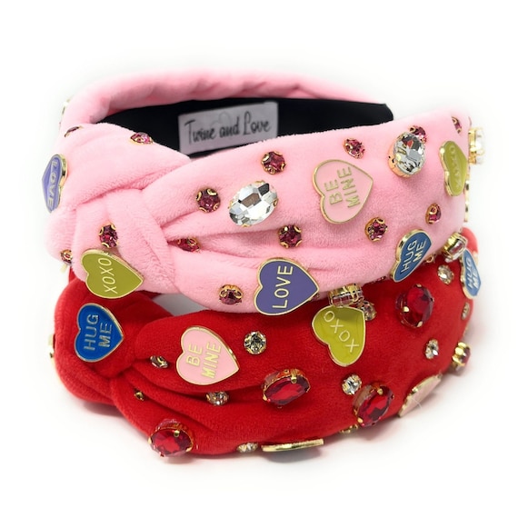 Stunning Custom Jeweled Valentine's Day Headband, Heart Candy Headband, Valentine's Day Accessories, Pink Red Knot Headband, Valentines Gift