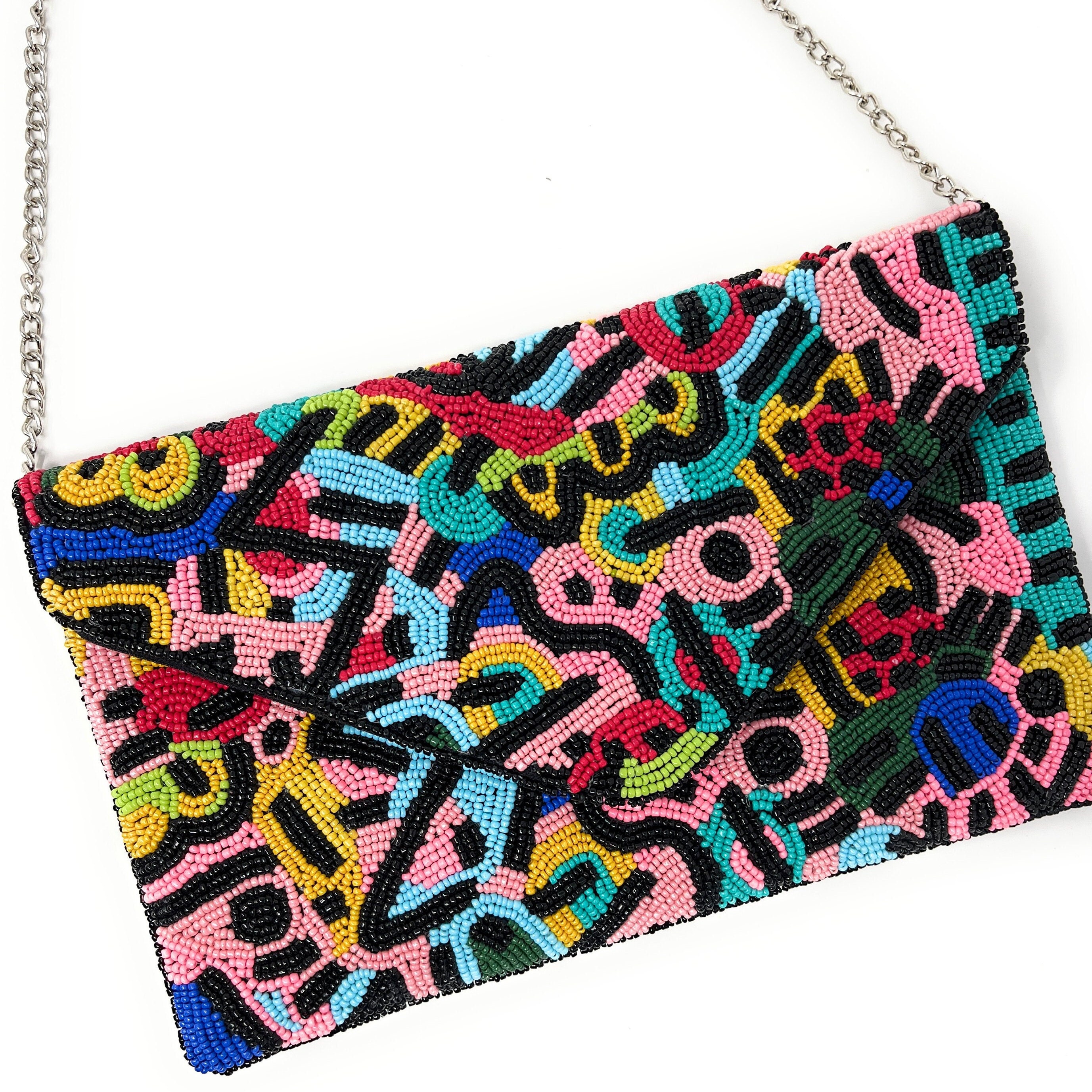 Large party bead leather zip pouch hotsell