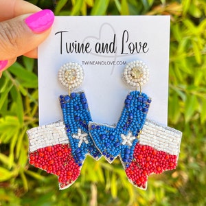 Handmade Texas Map earrings. Beaded to perfection.