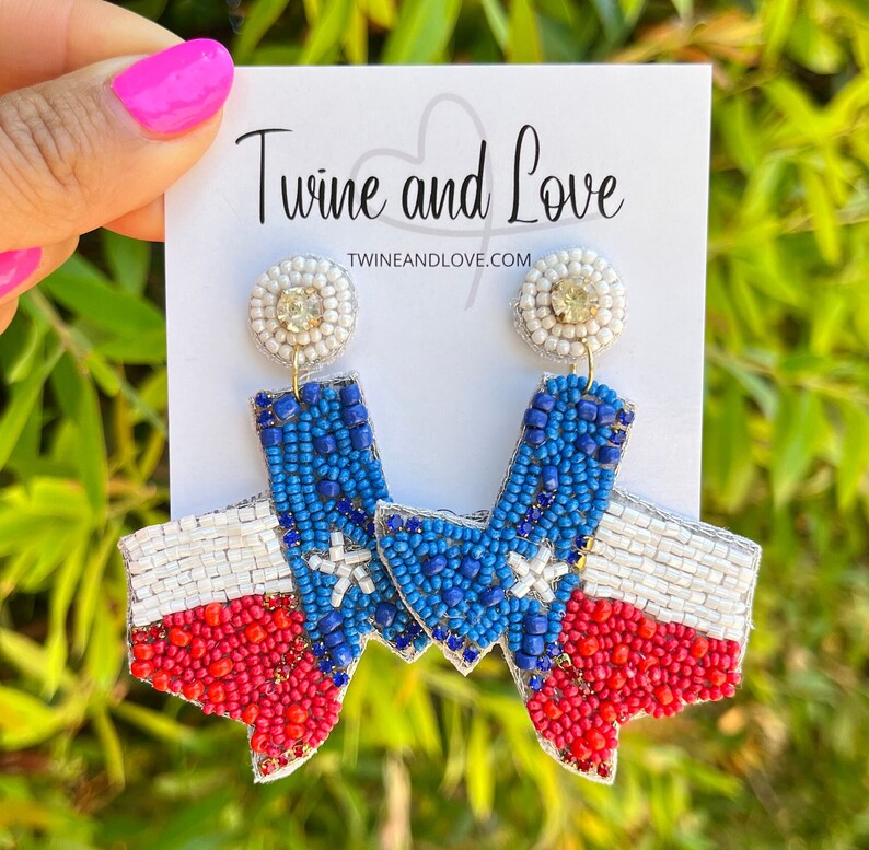 Handmade Texas Map earrings. Beaded to perfection.