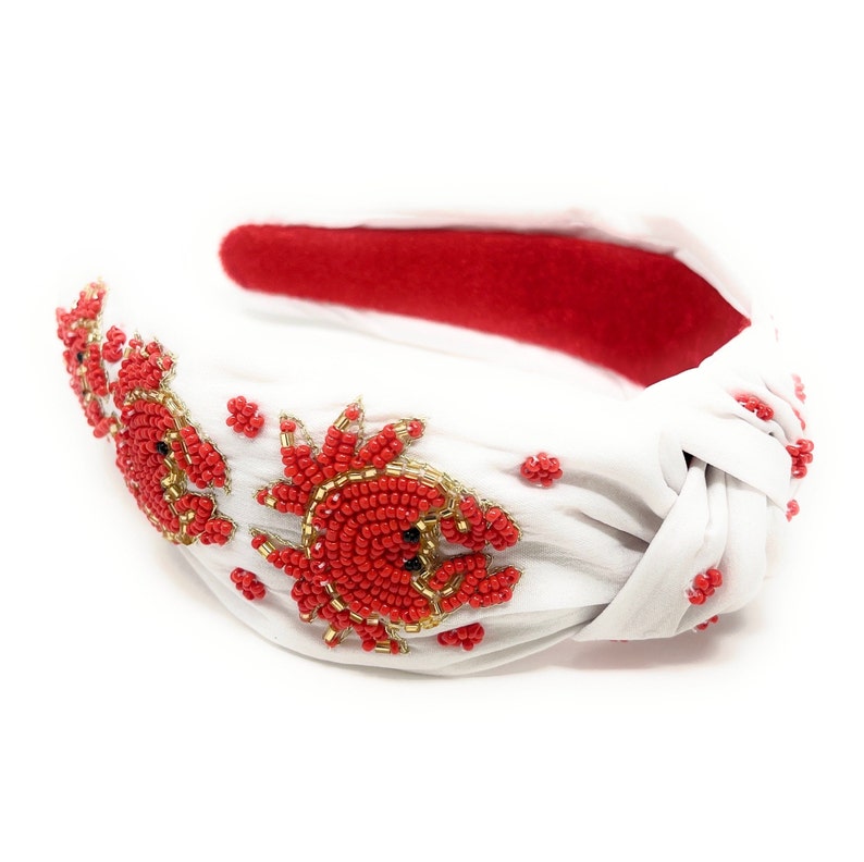 Gorgeous Handcrafted Beaded Top Knot Headband - Customizable and Unique - Crab motif