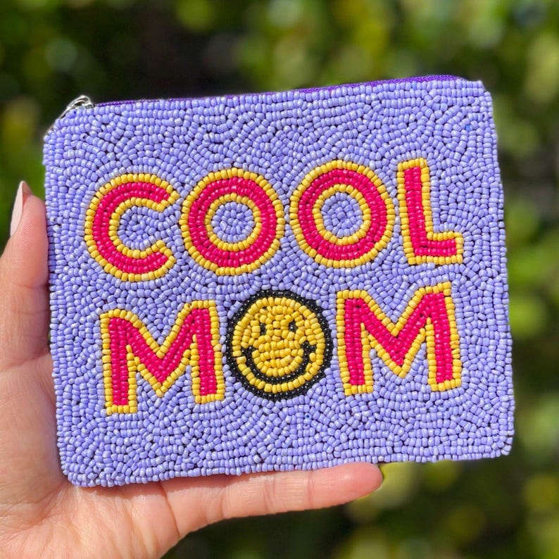Hand Beaded Coin Purse, Mother's Day Gift, Small Wallet Cool Mom