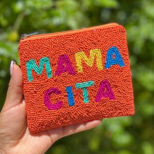 Hand Beaded Coin Purse, Mother's Day Gift, Small Wallet Mamacita