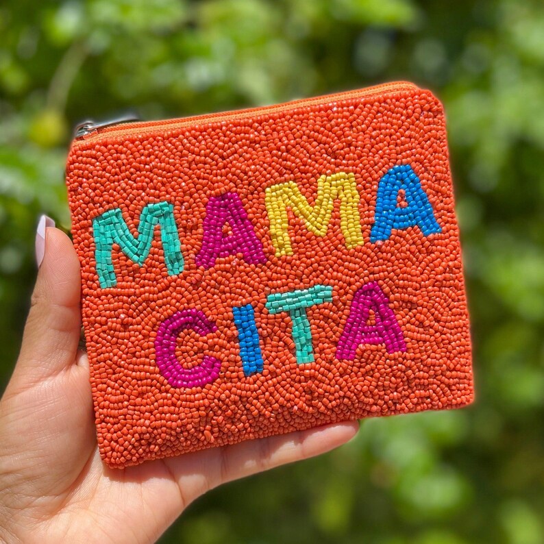 Hand Beaded Coin Purse, Mother's Day Gift, Small Wallet Mamacita