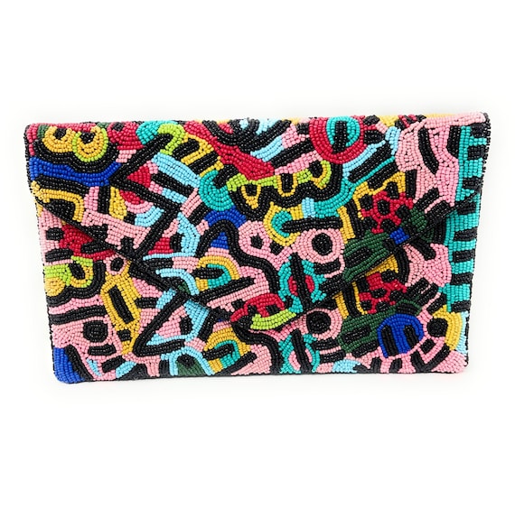 Multicolored Beaded Clutch Purse Multi Color Bead Clutch Beaded