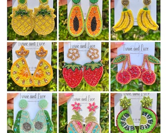 Vacation Ready: Hand-Beaded Earrings with Tropical Fruits for a Fun and Colorful Look Statement Earrings Boho Earrings, Lightweight Earrings