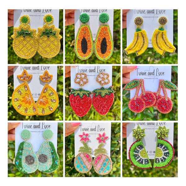 Vacation Ready: Hand-Beaded Earrings with Tropical Fruits for a Fun and Colorful Look Statement Earrings Boho Earrings, Lightweight Earrings