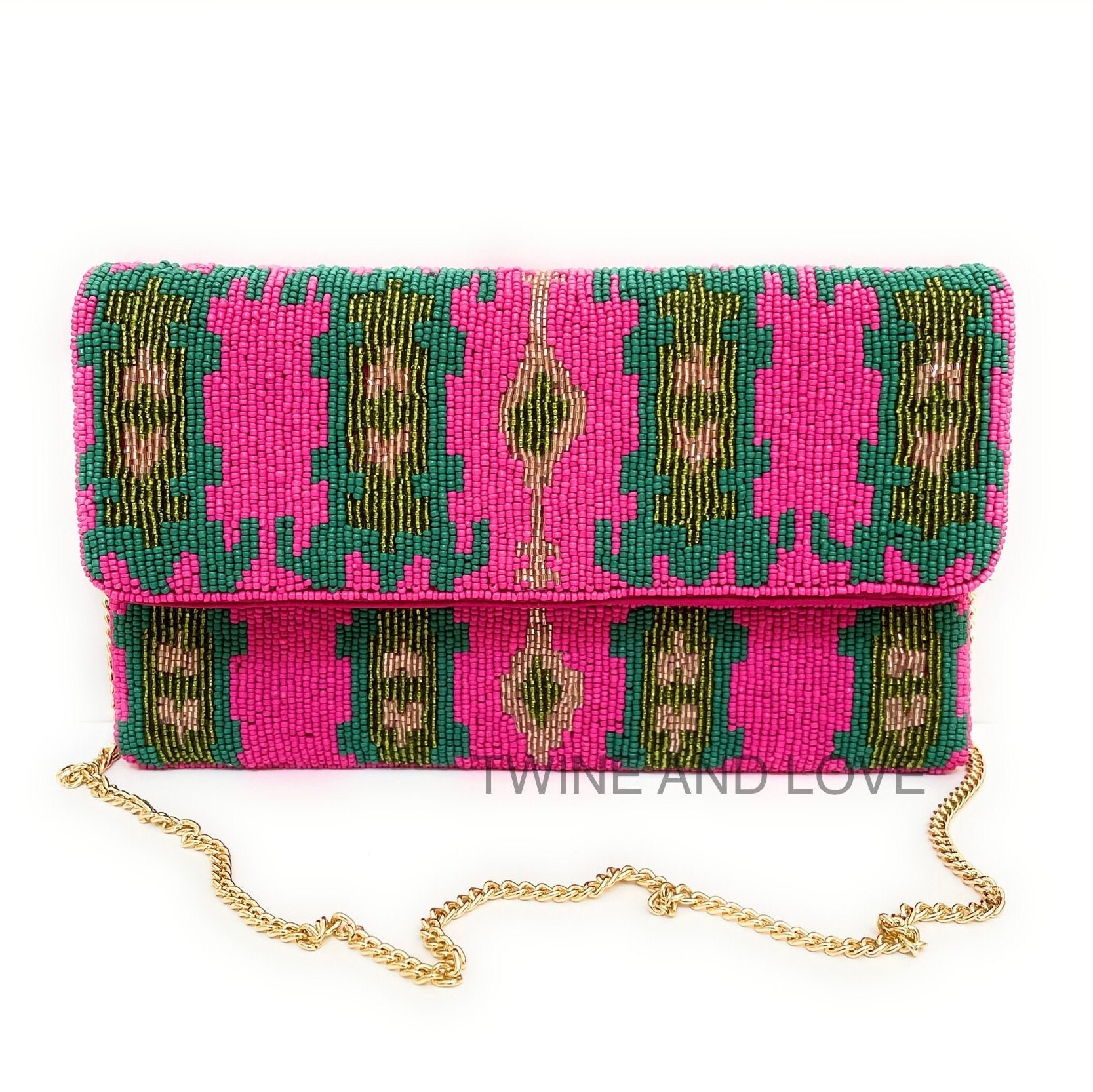Boho Clutch Purse, Summer Beaded Clutch Purse, Fuchsia Beaded Bag, Birthday Gift, Party Clutch Purse, Bohemian Beaded Bag, Boho Handbag