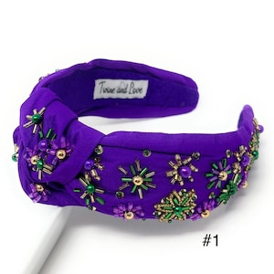 Elevate your Mardi Gras Look with our Gorgeous Custom Hand Beaded Top Knot Headbands
