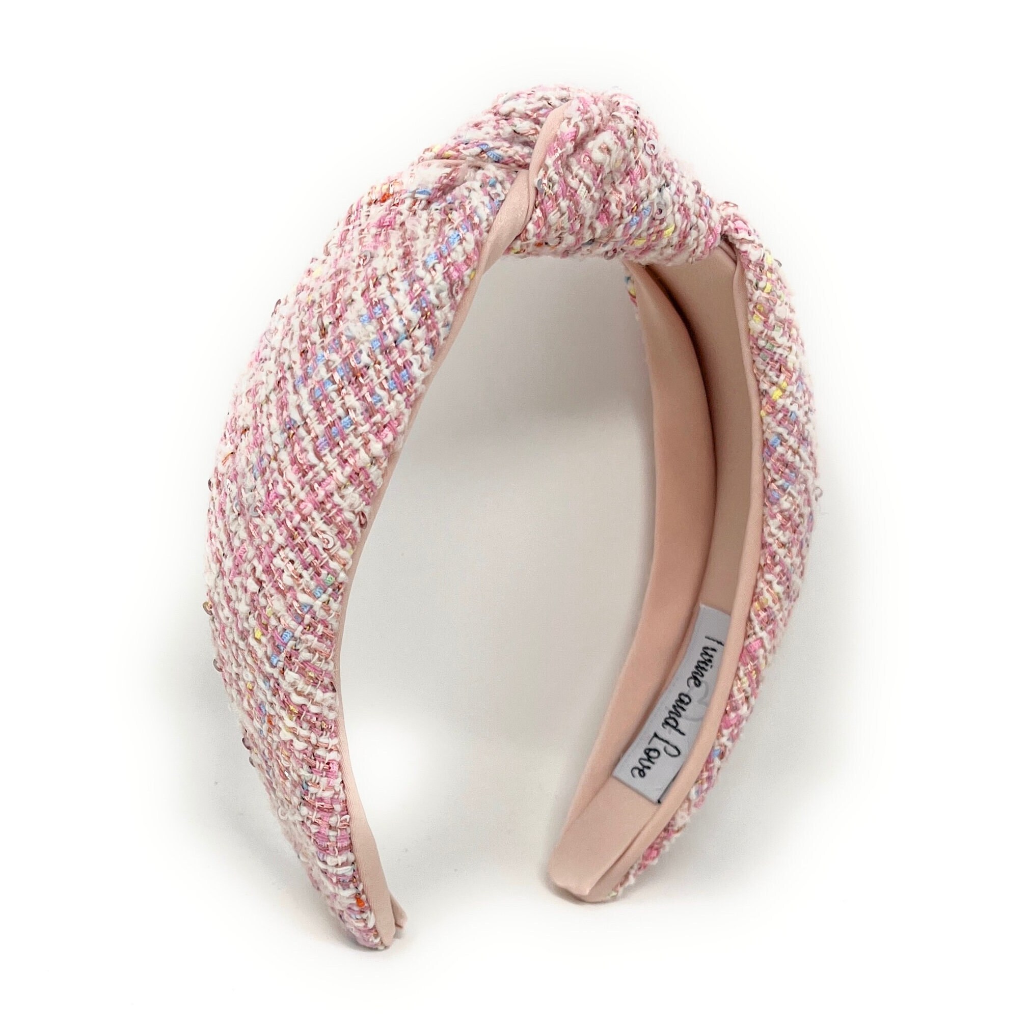Elegant Custom Handmade Tweed Knot Headbands, Pink Headbands  display picture 2