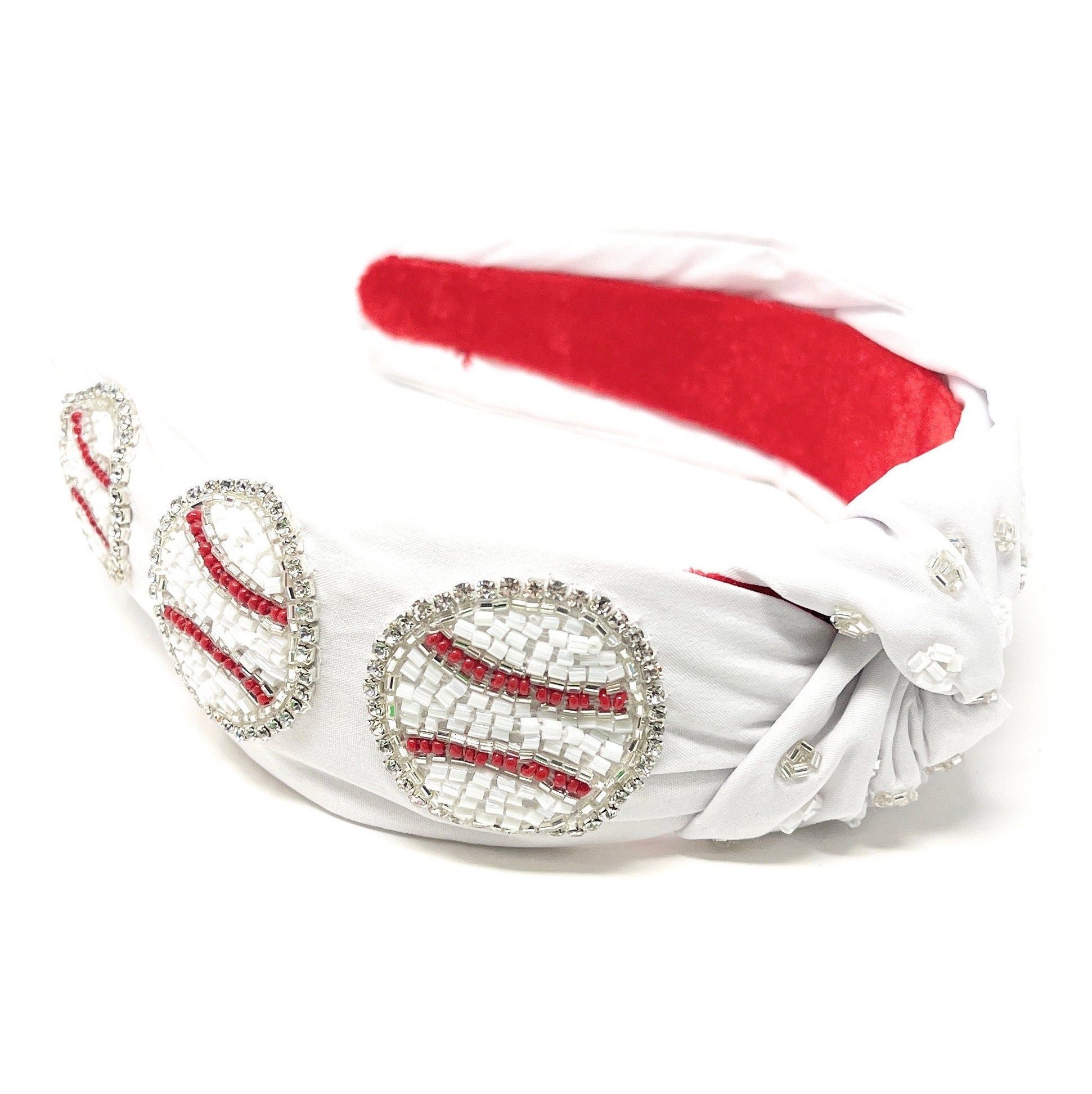 Hand Beaded Baseball Knotted Headband, Game Day Knot 